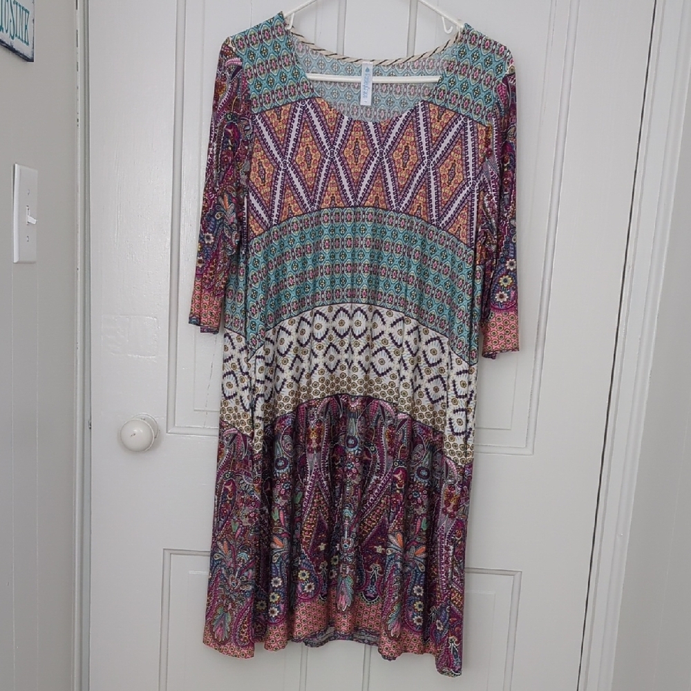 Paisley Grace Boutique Multicolor Geometric Pattern Dress Size M